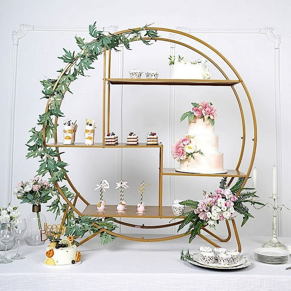 BalsaCircle 4 feet Gold Large Round Metal Cake Dessert Display Stand Wedding Arch Backdrop Party