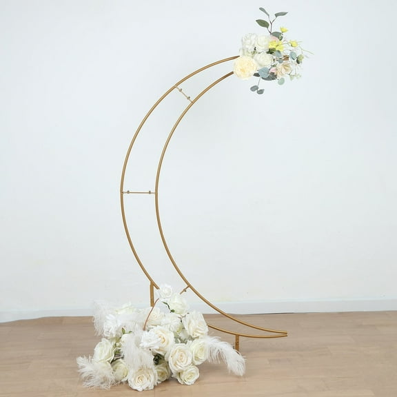 BalsaCircle 4 feet Gold Metal Half Crescent Moon Wedding Arch Flower Stand Centerpieces Decorations