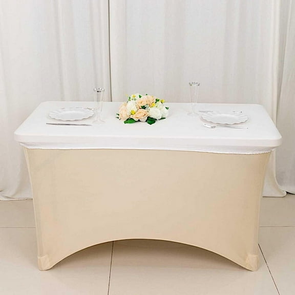Balsa Circle 4 feet White Fitted Spandex Rectangular Table Top Cover Wedding Catering Home Dining Party