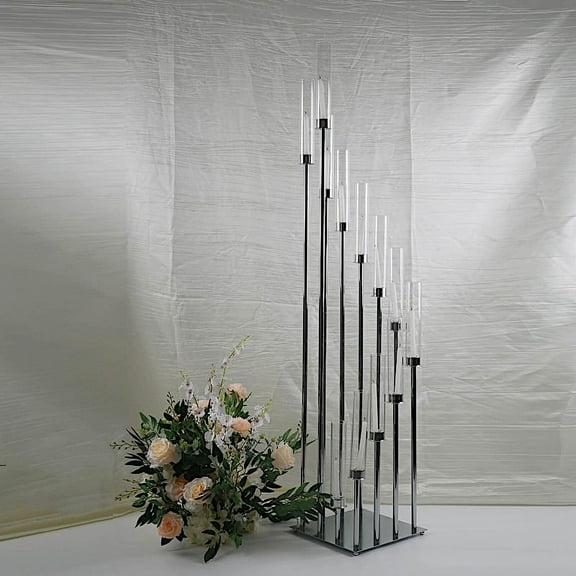 BalsaCircle 42" Silver Candelabra Candle Holder Glass Party Wedding Centerpieces Decorations
