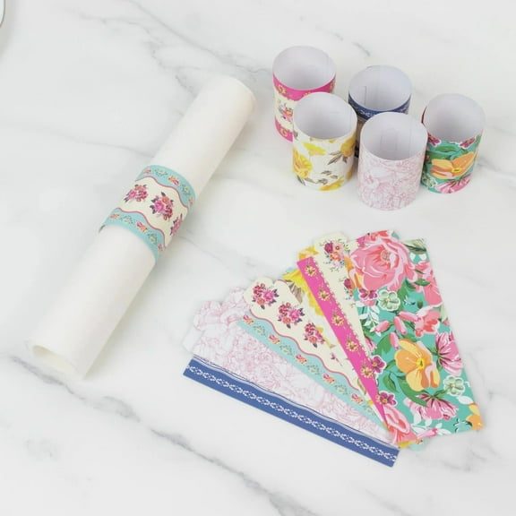 Balsa Circle 48 Assorted Vintage Floral Disposable Paper Napkin Rings Dinner Party Wedding Decorations Events Reception Supplies