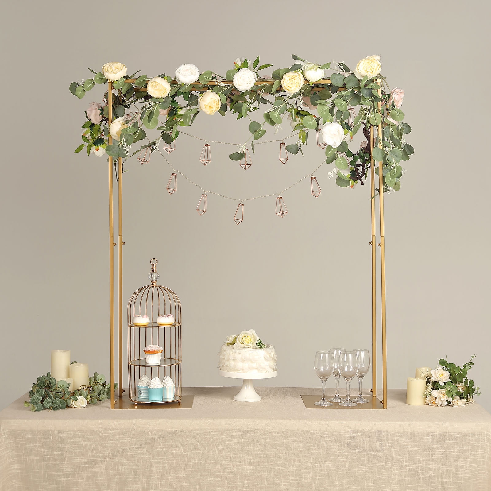 Xiomot Over the Table Rod Stand with Clamps Adjustable 13''-42'' Tall  29-98 Length Gold Table Arch Hanging Stand for Wedding Birthday Party