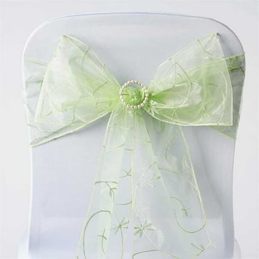 BalsaCircle 5 Apple Green Fancy Embroidered Sheer Organza Chair Sashes Bows Ties