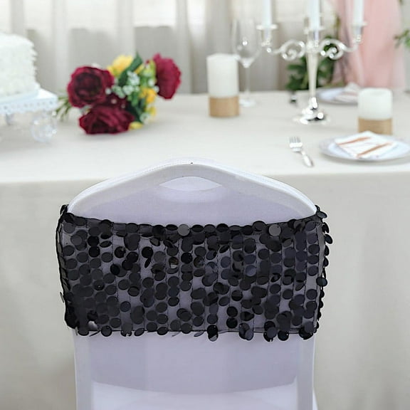 BalsaCircle 5 Black 10" Big Payette Sequined Chair Sashes Events Catering