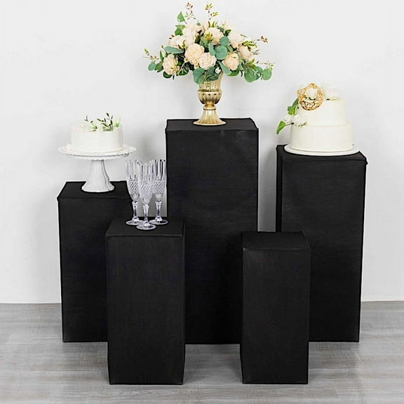 Balsa Circle 5 Black Rectangular Pedestal Fitted Spandex Display Stand Covers Set Party Events Decorations Supplies