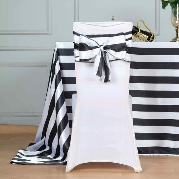BalsaCircle 5 Black White Satin Stripe Chair Sashes Party Ceremony Decorations