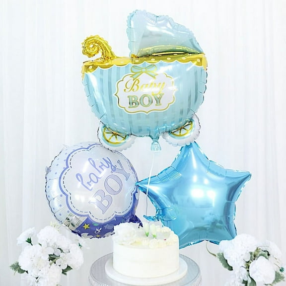BalsaCircle 5 Blue Round Carriage Stars Baby Shower Mylar Foil Balloons Set Party Events Decorations Supplies