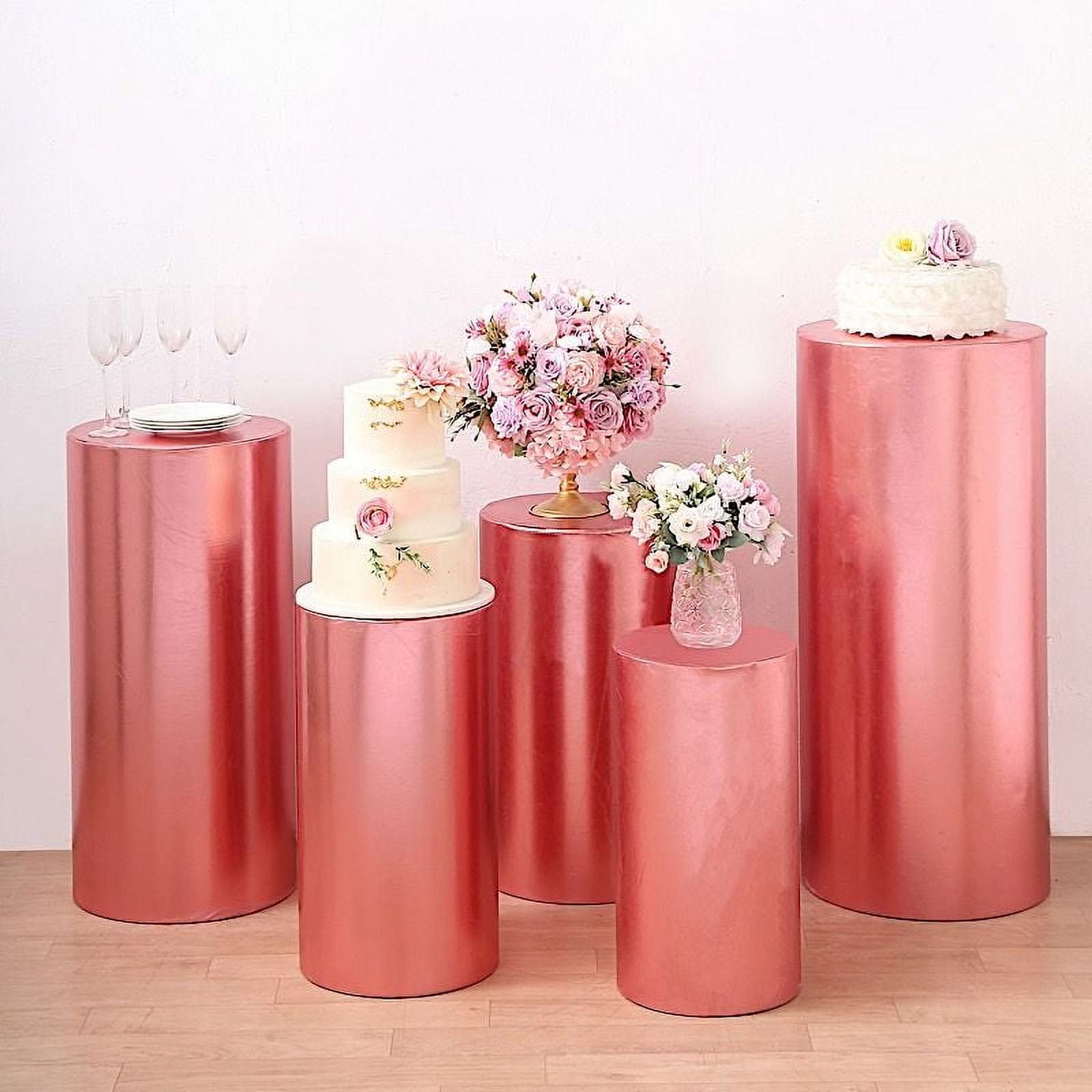 BalsaCircle 5 Blush Cylinder Pedestal Metallic Fitted Spandex Display