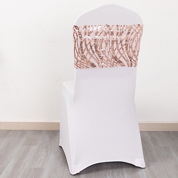 BalsaCircle 5 Blush Mesh Chair Sashes Wavy Embroidered Sequins Wedding Party Events Reception Decorations Supplies