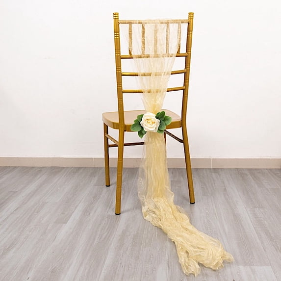 BalsaCircle 5 Champagne Crinkled Sheer Organza Chair Sashes Wedding Party Events Reception Home Decorations Supplies
