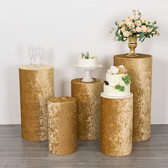 Balsa Circle 5 Champagne Cylinder Pedestal Crushed Velvet Display Stand Covers Set Party Events Decorations Supplies
