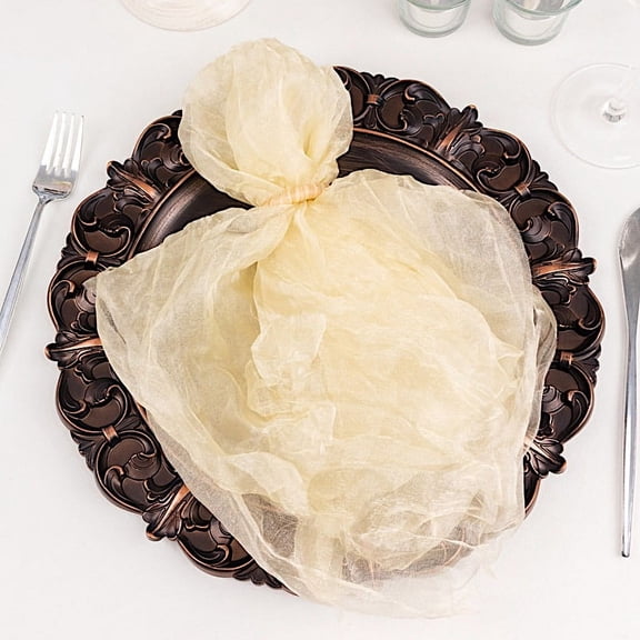 Balsa Circle 5 Champagne Sheer Crinkled Organza Dinner Table Napkins Wedding Party Events Reception Decorations Supplies