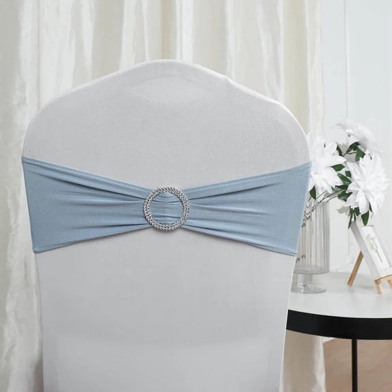 BalsaCircle 5 Dusty Blue Spandex 5x14" Stretchable Chair Sashes Diamond Ring Buckle Party Decorations