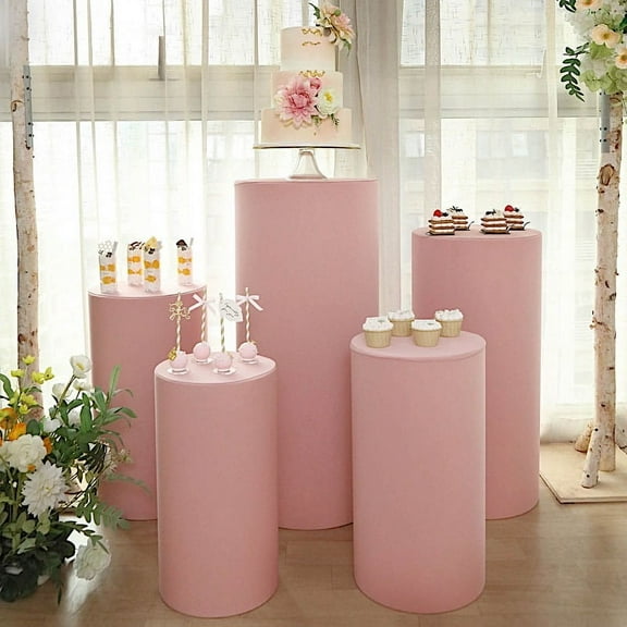 BalsaCircle 5 Dusty Rose Cylinder Pedestal Fitted Spandex Display Stand Covers Set Party Events Decorations Supplies