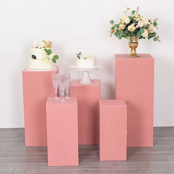 Balsa Circle 5 Dusty Rose Rectangular Pedestal Fitted Spandex Display Stand Covers Set Party Events Decorations Supplies
