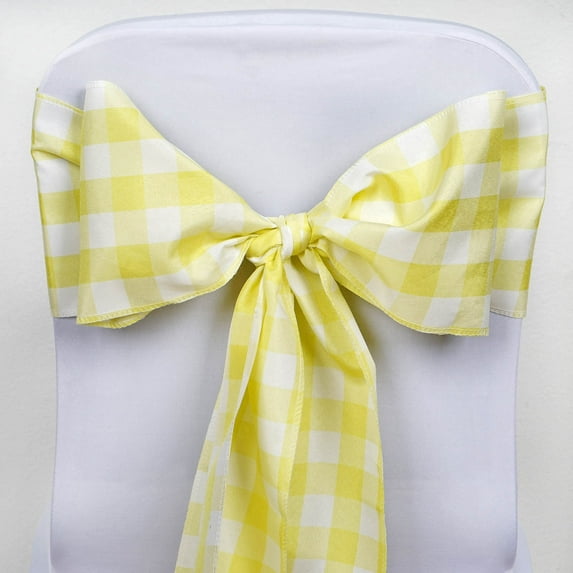 BalsaCircle 5 Gingham Checkered Polyester Chair Sashes Yellow White