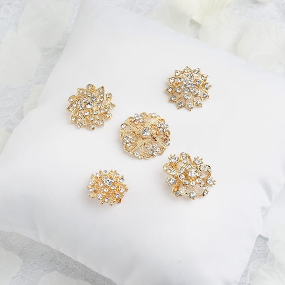 Balsa Circle 5 Gold Mandala Designs Rhinestones Assorted Floral Pins Brooches Wedding Party Dinner Decorations