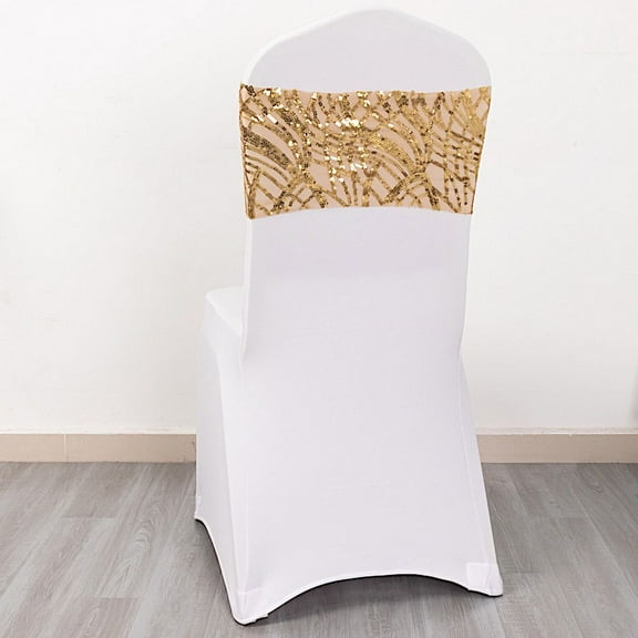 BalsaCircle 5 Gold Mesh Chair Sashes Wavy Embroidered Sequins Wedding Party Events Reception Catering Home Tableware Decorations Supplies