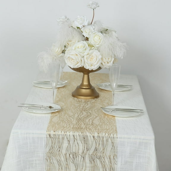 BalsaCircle 5 Gold Organza 12x108 in Table Runners with Foil Wave Design Party Events