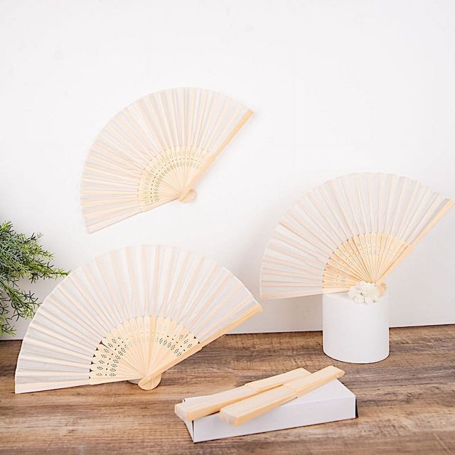 BalsaCircle 5 Set Ivory Silk Folding Handheld Fans Wedding Favor