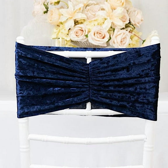 Balsa Circle 5 Navy Blue Crushed Velvet Chair Sashes with Wide Ruffle Style Dinner Party Wedding Event Catering Decorations Supplies
