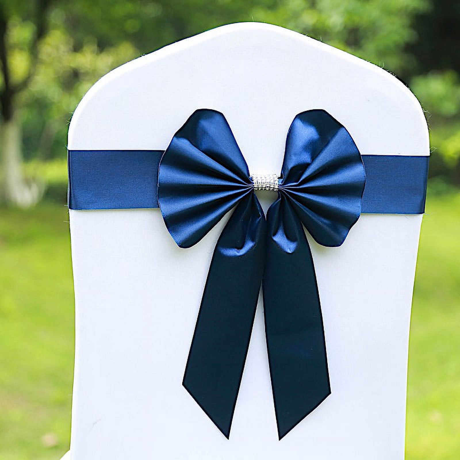 BalsaCircle 5 Navy Blue Reversible Satin Faux Leather Bow Tie Chair ...