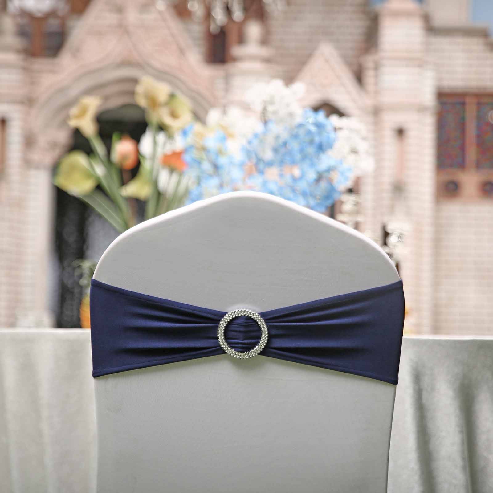 BalsaCircle 5 Spandex Chair Sashes Silver Round Buckle Party Ceremony ...