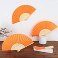 thumbnail image 1 of Balsa Circle 5 Orange Silk Folding Hand Fans Wedding Favor Birthday Party Events, 1 of 8