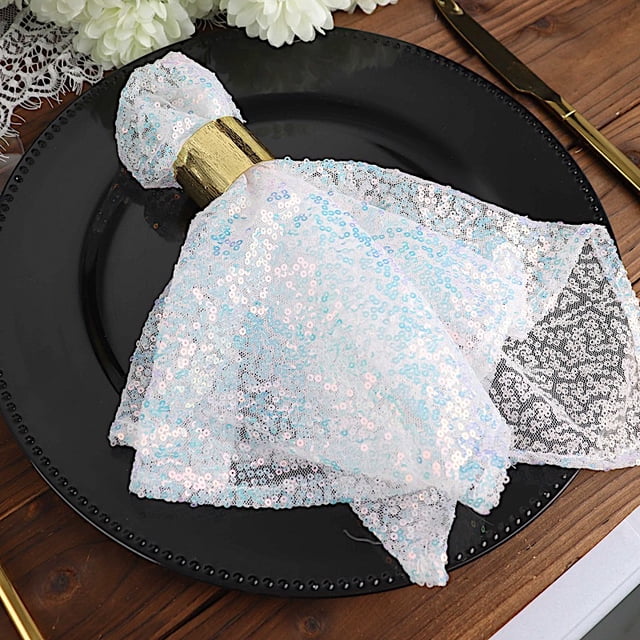 BalsaCircle 5 Pieces 20" Iridescent Blue Sequins Napkins Wedding Decorating Tablecloths Holiday Dinner Party