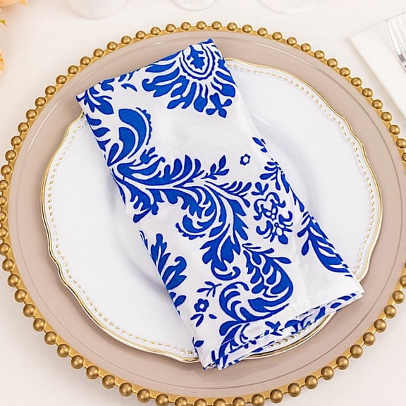 Balsa Circle 5 Pieces 20" Royal Blue White Damask Flocking Taffeta Napkins