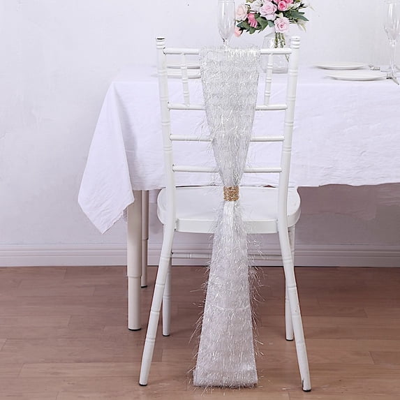 BalsaCircle 5 Silver Polyester Metallic Fringe Chair Sashes Wedding Party Events Reception Home Decorations Supplies