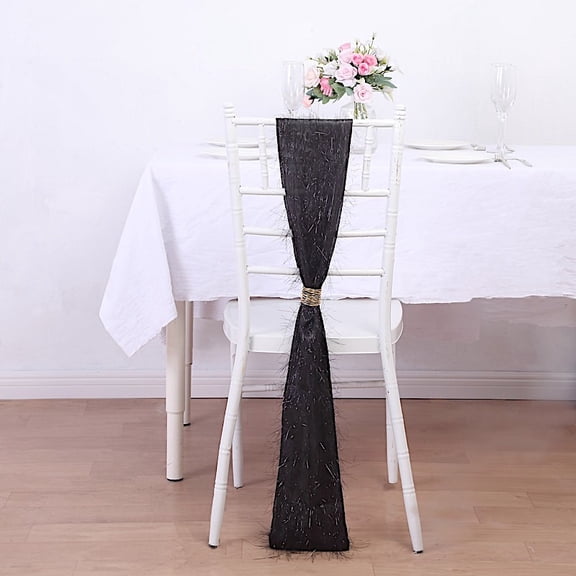 BalsaCircle 5 Black Polyester Metallic Fringe Chair Sashes Wedding Party Events Reception Home Decorations Supplies