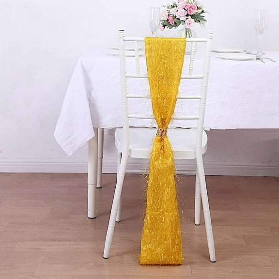 BalsaCircle 5 Gold Polyester Metallic Fringe Chair Sashes Wedding Party Events Reception Home Decorations Supplies