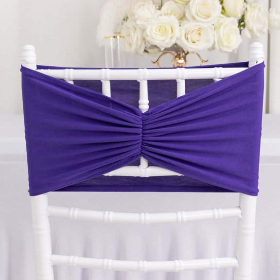BalsaCircle 5 Purple Ruffled Spandex Chair Sashes Wedding Event Banquet Decorations