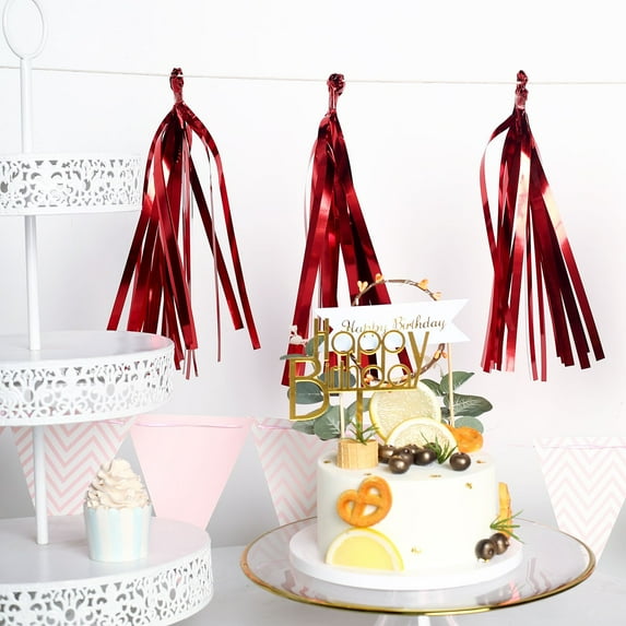 BalsaCircle 5 Red Metallic Foil Tassels Hanging Garland Fringe Banner Party Hanging Paper