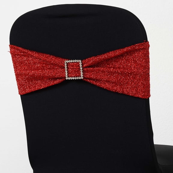 BalsaCircle 5 Red Metallic Spandex Chair Sashes Bows Ties Party Ceremony