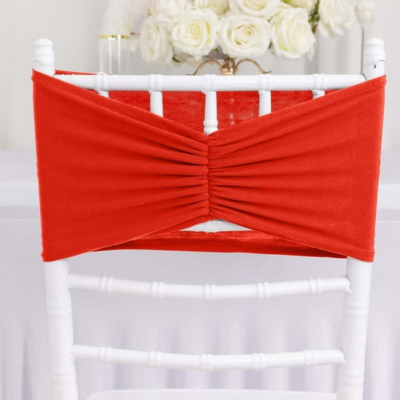 BalsaCircle 5 Red Ruffled Spandex Chair Sashes Wedding Event Banquet Decorations