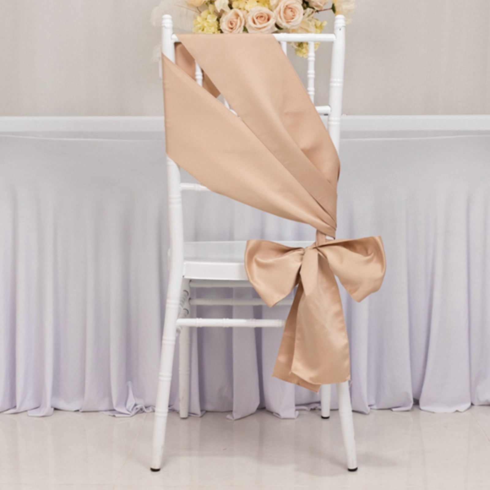10 Champagne Glitter Spandex Chair Sashes - Wedding Reception Decor, Reusable & Metallic Finish