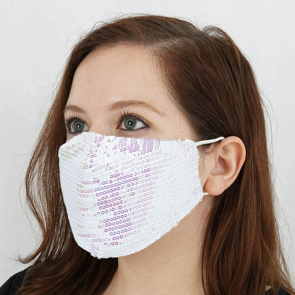 BalsaCircle 5 White Sequined Cotton Face Masks Breathable Earloop Protective Covers Pollution Germs Protection Gear