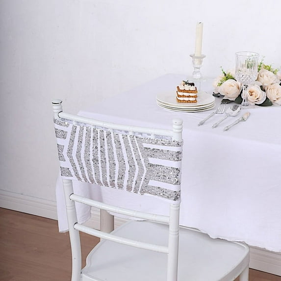 Balsa Circle 5 Silver Geometric Sequined Stretchable Spandex Chair Sashes Wedding Party Events Tableware Decorations