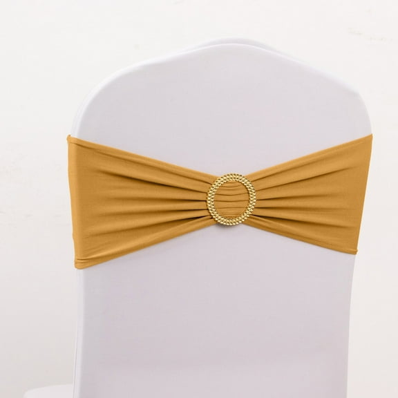 BalsaCircle 5 Spandex Gold 5x14" Stretchable Chair Sashes with Gold Rhinestone Buckles Party Decorations