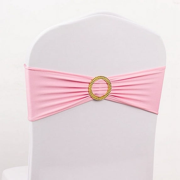 BalsaCircle 5 Spandex Pink 5x14" Stretchable Chair Sashes with Gold Rhinestone Buckles Party Decorations