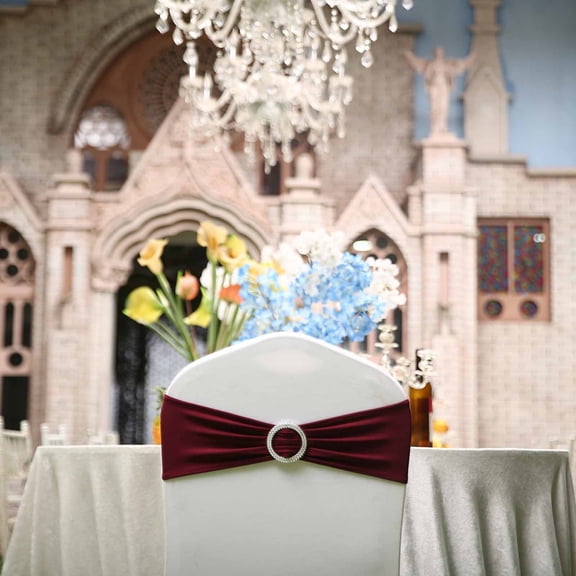 BalsaCircle 5 Spandex Chair Sashes Silver Round Buckle Party Ceremony Decorations Cheap