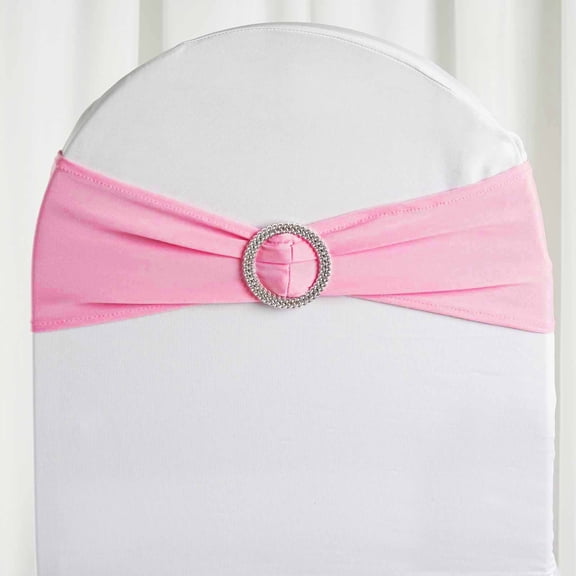 BalsaCircle 5 Spandex Chair Sashes Silver Round Buckle Party Ceremony Decorations Cheap