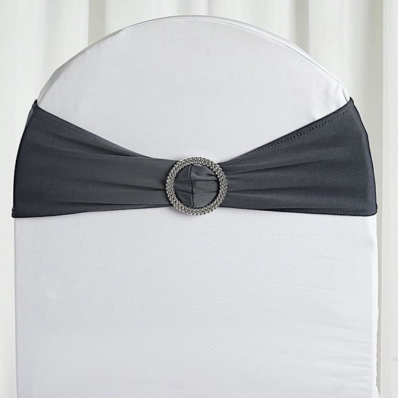 BalsaCircle 5 Spandex Chair Sashes Silver Round Buckle Party Ceremony Decorations Cheap