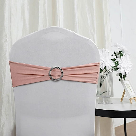 BalsaCircle 5 Spandex Chair Sashes Silver Round Buckle Party Ceremony Decorations Cheap