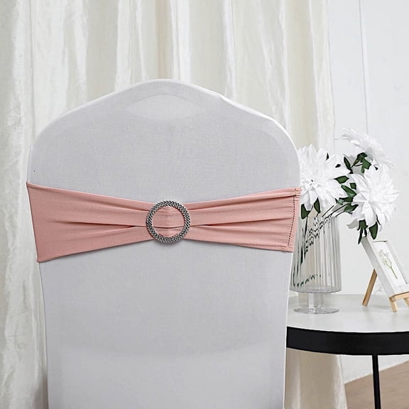 BalsaCircle 5 Spandex Chair Sashes Silver Round Buckle Party Ceremony Decorations Cheap