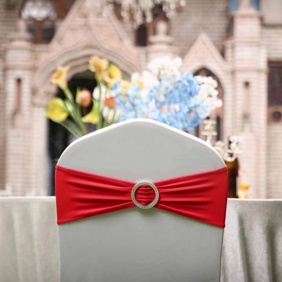 BalsaCircle 5 Spandex Chair Sashes Silver Round Buckle Party Ceremony Decorations Cheap