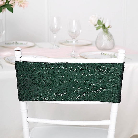 Balsa Circle 5 Spandex Chair Sequined Sashes Wedding Decorations Hunter Green
