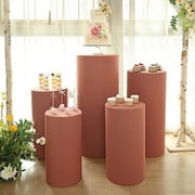 BalsaCircle 5 Terracotta Cylinder Pedestal Fitted Spandex Display Stand Covers Set Party Events Decorations Supplies